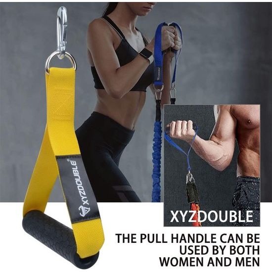 Set van 2 handgrepen voor weerstandsbanden, kabeltrekhandvat met enkele handgreep, siliconen handgrepen met karabijnhaak, ideaal voor training, kabeltrek of krachttoren fitnessbanden expanderbanden