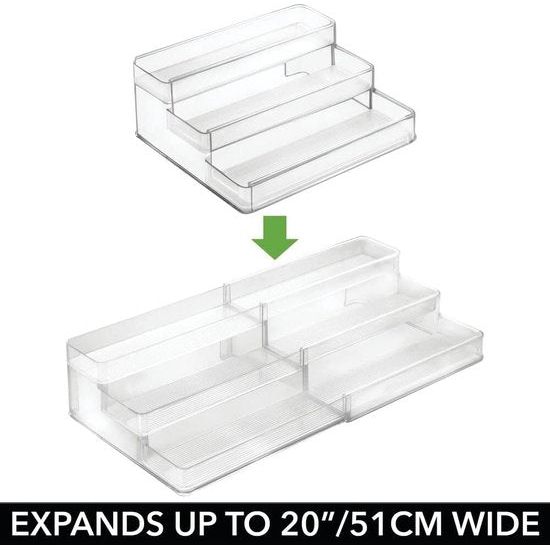 mDesign - Uitbreidbare opbergdoos met 3 niveaus - praktische sorterdoos voor de keuken, als keukenrek of voor vitaminen - transparant