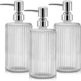 Set van 3 glazen zeepdispensers, handzeepdispenser, lotion vloeibare zeepdispenser voor keuken, badkamer, werkblad, onder de wasruimte, transparant