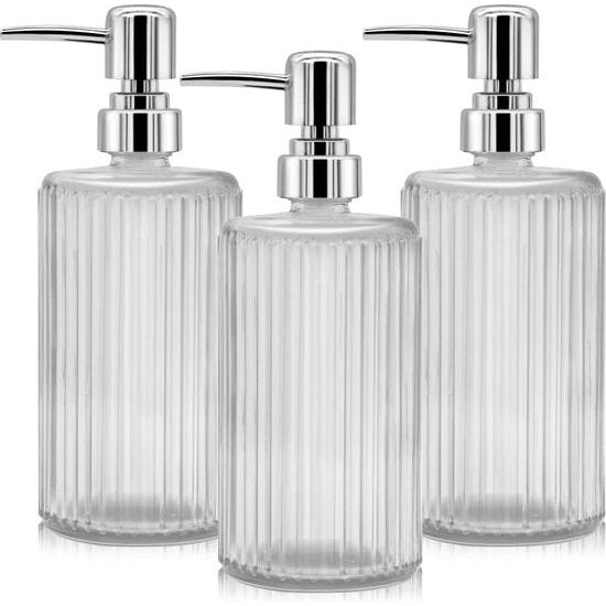 Set van 3 glazen zeepdispensers, handzeepdispenser, lotion vloeibare zeepdispenser voor keuken, badkamer, werkblad, onder de wasruimte, transparant