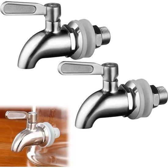 2 stuks roestvrijstalen drankdispenser, tapkraan: reservekraan voor drankdispenser, biertapkraan, waterdispenser, reservekap, drankdispenser, tapkraan voor wijn, bier, sap, koffie (16 mm)