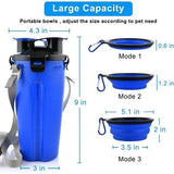 Draagbare waterfles en voerfles, 800 ml, 2-in-1 drinkfles met 2 vouwkommen voor honden, hondenbak, opvouwbare waterbak voor kamperen, wandelen, wandelen en training (blauw)