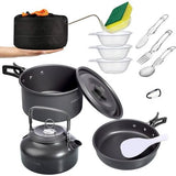 Campingpannenset Outdoorserviesset Kookpottenset Grillgerei Picknickpot met koffiepot Theepot Aluminium