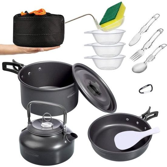 Campingpannenset Outdoorserviesset Kookpottenset Grillgerei Picknickpot met koffiepot Theepot Aluminium