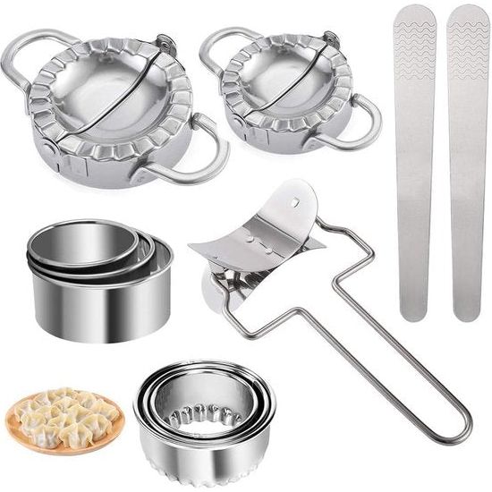 11 stuks Dough Press Set, roestvrij staal, dumpling maker, ravioli uitsteekvormen, tortellini-vorm, doe-het-zelf gebaksgereedschap