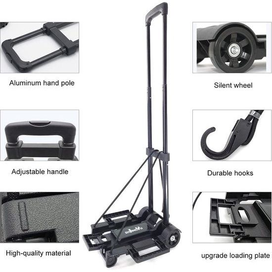 Mini Sack Truck Folding Trolley Dolly Foldable Trolley Hand Truck Luggage Handcart with Wheels Utility Portable Lightweight Expandable Large Chassis