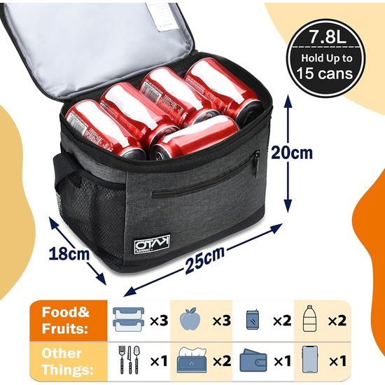 lunchtas voor vrouwen en mannen, lekvrije thermische herbruikbare lunchtas voor volwassenen, lunchtas voor kantoor, werk, houtskool