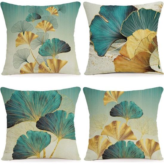 Kussensloop 40 x 40 cm, set van 4 outdoor kussens, sierkussens, linnen kussenhoezen, geometrisch patroon, kussenhoezen voor bank, woonkamer, sierkussen, 40 x 40 cm