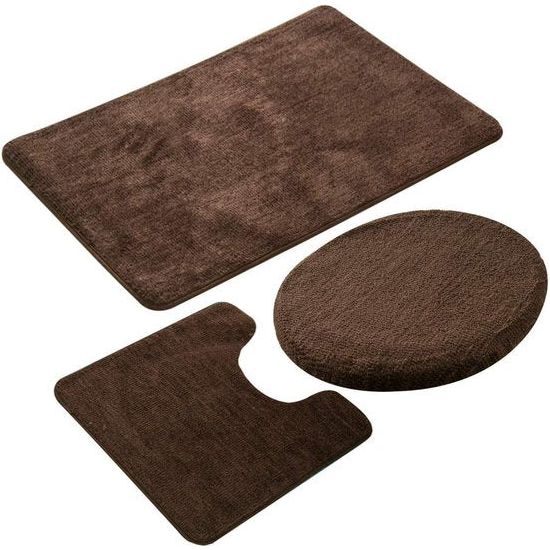 Badkamerset, antislip badmat, sneldrogend, zacht, waterabsorberend, stijlvolle WC-garnituur, 3-delig, polypropyleen, zwart, 50 x 80 cm