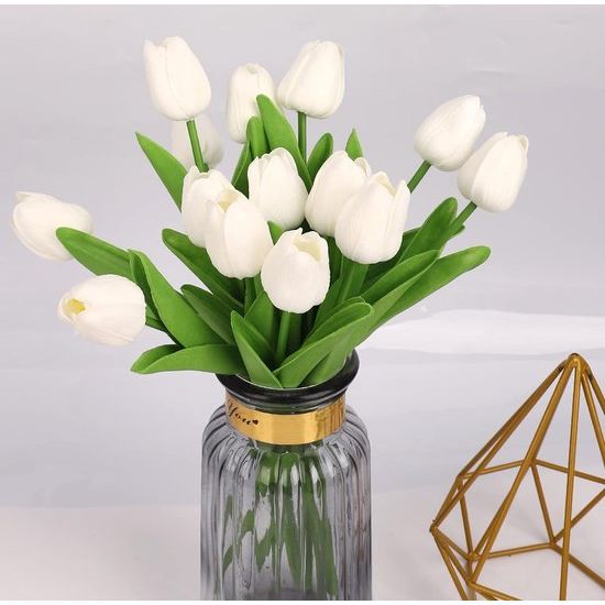 12 stuks kunstbloemen, kunsttulpen met realistische touch, nepbloemen, witte tulpen voor bruiloftskamer, feest, bruiloftsdecoratie, boho-decoratie