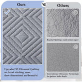 , sprei voor op de bank, sprei voor op het bed, 180 x 220 cm, grijs, gemaakt van microvezel, inclusief een set met 1 kussensloop van 50 x 75 cm, gestikt dekbed met 3D-ultrasjaal, beddensprei.