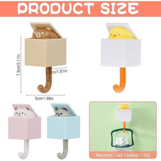 4 stuks waterdichte dierenhaken, zelfklevende handdoekhaken, kinderkledinghaken, handdoekhaken, waterdichte haak voor handdoek, sleutels, tassen, hoeden