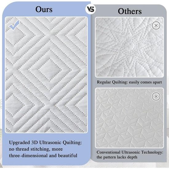 , sprei voor op de bank, sprei voor op het bed, 240 x 260 cm, wit, gemaakt van microvezel, inclusief een beddenspreiset met 2 kussenslopen van 50 x 75 cm. De sprei is doorgestikt en genaaid met een 3D-ultrasjaal.