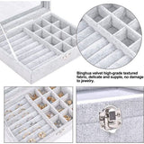 sieraden-organizerdoos, sieradendoos met glazen deksel, sieradendisplay, sieradendoos voor halsketting, armband, ringen, oorbellen, sieraden (grijs)