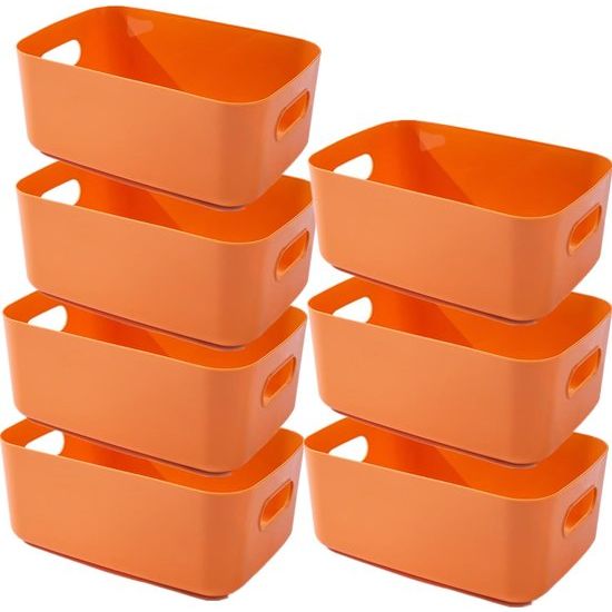 7 opbergdozen kunststof opbergmand met handgrepen 25 x 18 x 10 cm, badkamer keukenkast-organizer, opbergmand, opbergdoos keuken, dozen, opslag voor keuken, badkamer, speelgoed (oranje)