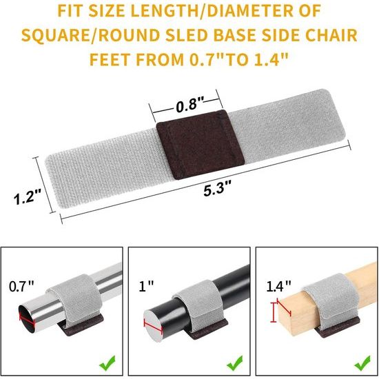 Felt Gliders for Chairs with Rails, Pack of 32 Furniture Felt Pads with Velcro Fastening, Furniture Felt Gliders, Self-Adhesive for Chair Rails, Chair Leg Protectors, Side Chairs, Felt,