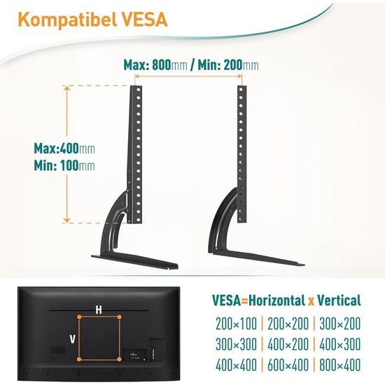 TV-beugel, VESA van 200 x 100 mm tot maximaal 800 x 400 mm,