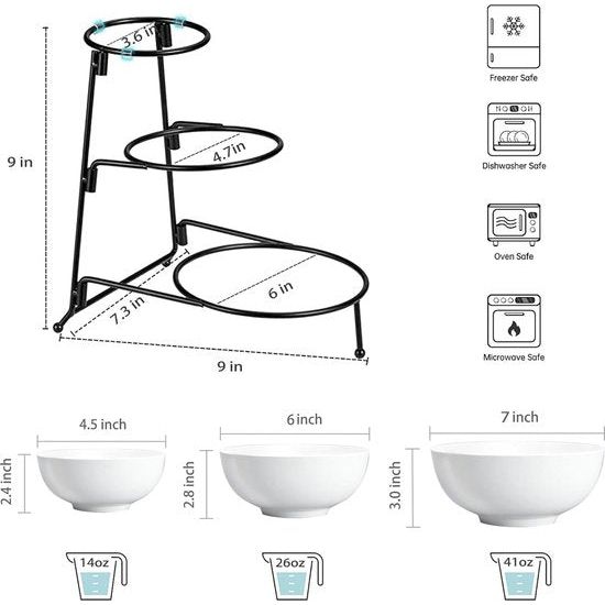 Fruitetagère 3 etagères – keramiek 3 verdiepingen fruitschaal – etagère serveerstandaard voor meer ruimte in de keuken – kommenset met standaard voor fruit, cake, snoep