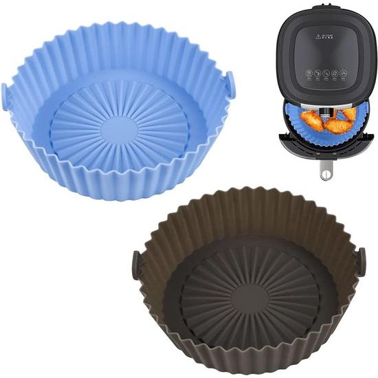 2 stuks Airfryer siliconen pot heteluchtfriteuse mand siliconen 5,7 inch herbruikbare universele airfryer-mand anti-aanbaklaag airfryer matten voor oven magnetron cake bakvorm