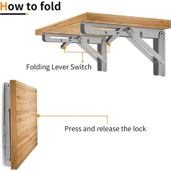 Opvouwbare console Heavy Duty 400 mm, 2 stuks roestvrijstalen opvouwbare consoles, opvouwbare console, tafel, opvouwbare plankbeugels, belasting 150 kg voor keuken, garage