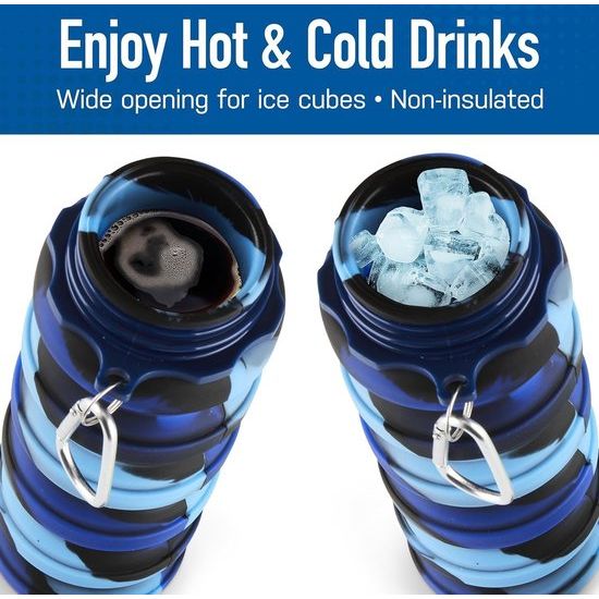 Opvouwbare drinkfles, herbruikbare drinkfles, opvouwbaar festival, 500 ml drinkflessen, opvouwbare waterfles, festivals, wandelen, reizen, avontuur, festivalaccessoires (blauw)
