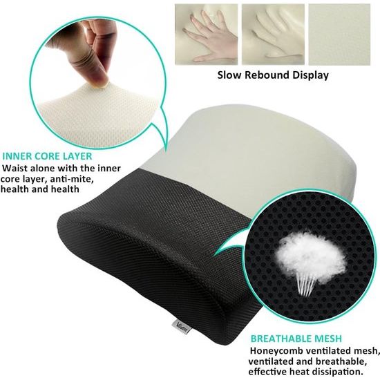 Premium geheugenschuim rugkussen lendenkussen voor bureaustoel en autostoel - 3D mesh lendenwervelkolom steunkussen, rugsteun voor auto, kantoor en thuis (zwart)
