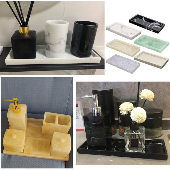 Dienblad van marmer, marmer, serveerplaat, display, badkamerdienblad, rechthoekig, hars decoratief dienblad, cosmetica-organizer, sieradenbord voor salontafel