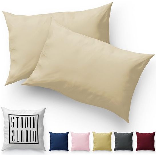 Set van 2 kussenslopen 40x80, gekamd mako-katoen, merkkwaliteit, slaapkamerkussenhoes, 40x80cm, dubbelpak - creme