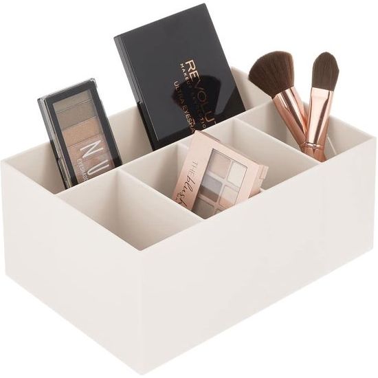 Make-up opslag voor was- of make-up tafels - opbergdoos van BPA-vrij Kunststof voor make-up - moderne cosmetica-organizer met 5 vakken - crèmekleurig