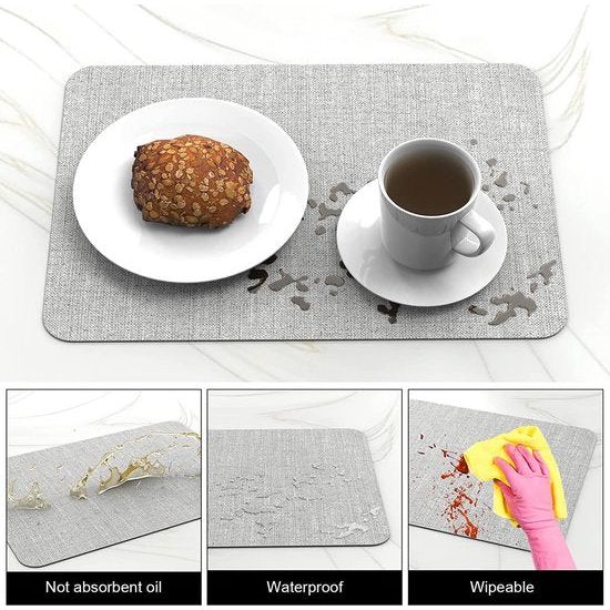 Yomisee Placemats, 6-delige set, afwasbaar, leer, waterdicht, hittebestendig, voor keuken, eettafel,