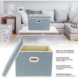 Opvouwbare opbergdozen met deksel, grote opbergdozen voor kledingkast, kinderkamer, kist met deksel voor het organiseren van huis en kantoor, 3 stuks, blauw