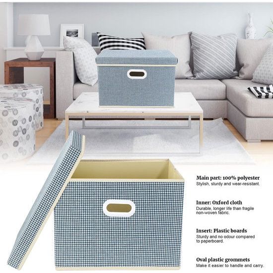 Opvouwbare opbergdozen met deksel, grote opbergdozen voor kledingkast, kinderkamer, kist met deksel voor het organiseren van huis en kantoor, 3 stuks, blauw