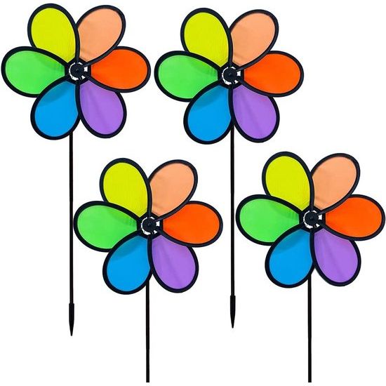 4 Pack Wind Spinner Bloem Pinwheel Speelgoed 24cm Regenboog Windmolen Spinner voor Gazon Pinwheel Yard Tuin Patio Balkon Tuin Stake Decoratie