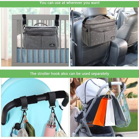 Pram Organiser with Insulated Drink Holder, Shoulder Strap, Large Capacity, Universal Baby Pram Bag, Grey with Dots