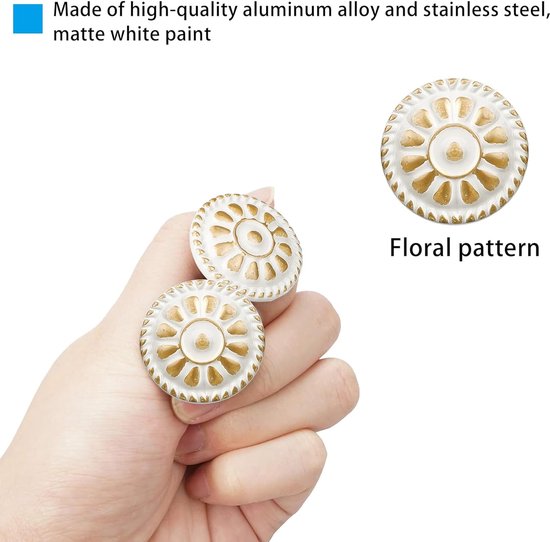 Meubelknoppen Wit 16 Stuks Kast Knoppen Bloemen Patroon Ronde Lade Handgrepen Meubelknop Witte Commode Knoppen Set Kast Knop Voor Meubilair Commode Knoppen