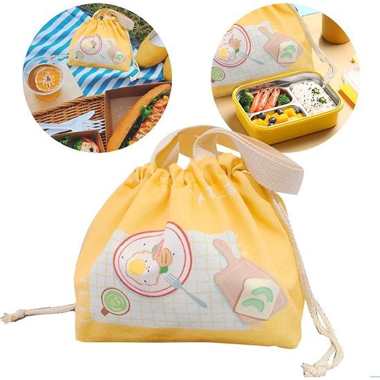 Lunchtas, Tote bag, picknicktas, lunchtassen met trekkoord, Herbruikbare lunchzakjes, opvouwbaar, waterdicht, geïsoleerd, vrouwen en mannen lunchtassen voor werk, school, strand, picknick (Geel)