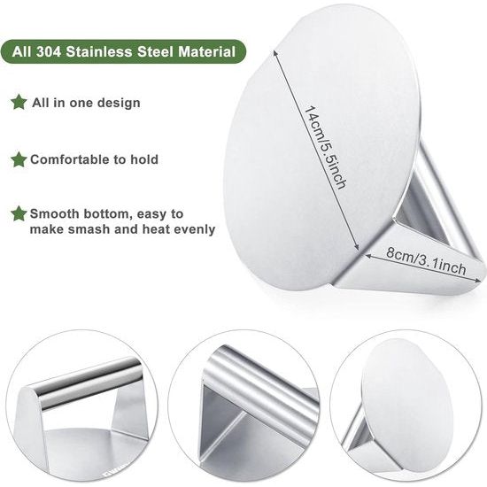 Burgerpers 5,5 inch ronde Smash Burger Smasher roestvrij stalen hamburgerpers roestvrij staal hamburgerbel Patty Hamburgerpers grillaccessoires grillpers voor platte topgrill, eenvoudige