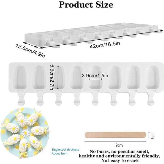 siliconen vorm, ijslolly siliconen vormen ijslolly siliconen ijslolly voor 8-caviteit ijslolly, elk 70 ml, met 50 houten stelen (ijsvormen siliconen)