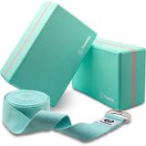 Yogablokkenset van 2 met yogariem [240 cm] - Yogablokken EVA-schuim met hoge dichtheid en licht gewicht - Yogablokken voor yogabeginners en gevorderden - Yogablokkenset van 2