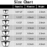 Mengkomset, roestvrij stalen kommen, 7-delige set met luchtdichte deksels, stapelbaar, vaatwasmachinebestendig, maat 5, 3,5, 2,5, 2, 1,5, 1, 0,67 QT, ideaal voor mengen en serveren