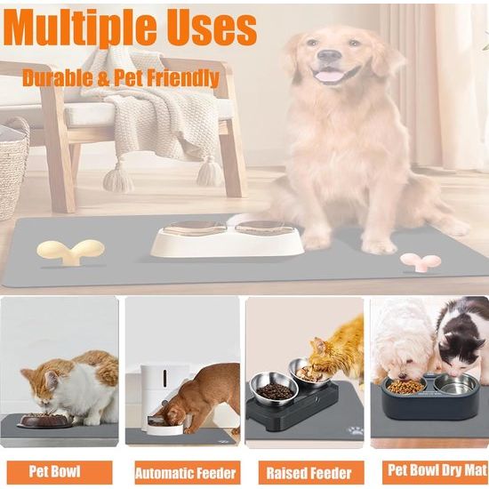 voerbakmat voor honden, hoogwaardige antislip hondenbak, 60 x 40 cm, super absorberend, sneldrogend, voermatten voor huisdieren, voermat voor katten, voermat voor katten (zwart)