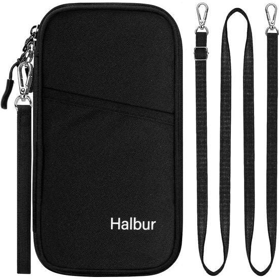 Paspoorttas, RFID Cross-Body paspoortorganizer, waterdichte portemonnee met 3 lagen voor reizen, voor het dragen van ID-kaarten, instapkaart, mobiele telefoon, powerbanks en kaarten, zwart, casual