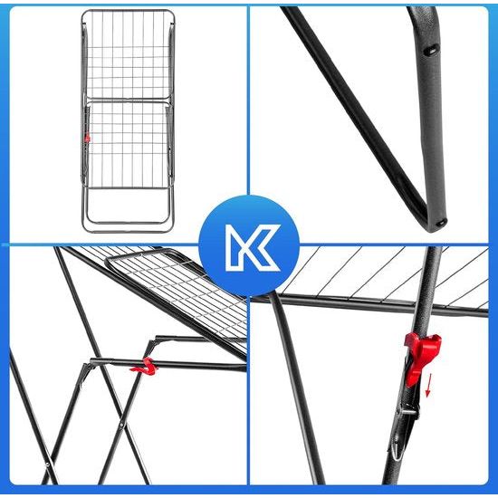 Droogrek, 180 x 55 x 101 cm - luchtstroomwasrek, wasdroger met antislipvoeten, vleugelwasdroger, kleding - Antraciet