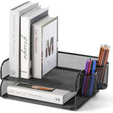 Bureau-organizer, opbergvakken, stapelbaar, brievenbak, papieren houder voor plank, bureau met 2 pennenhouders (2 stuks, zwart)
