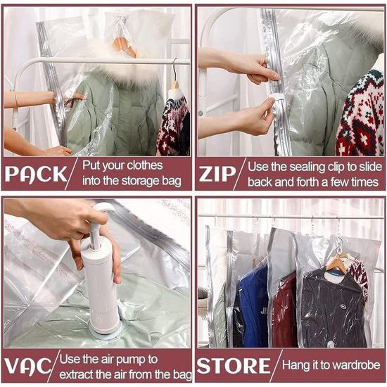 6 stuks vacuÃ¼mzakken om op te hangen, hangende vacuÃ¼mzakken voor kleding, infactory kledingzak, vacuÃ¼m met kledinghaken, voor kleding, pakken, jurken, jassen of jassen, transparant