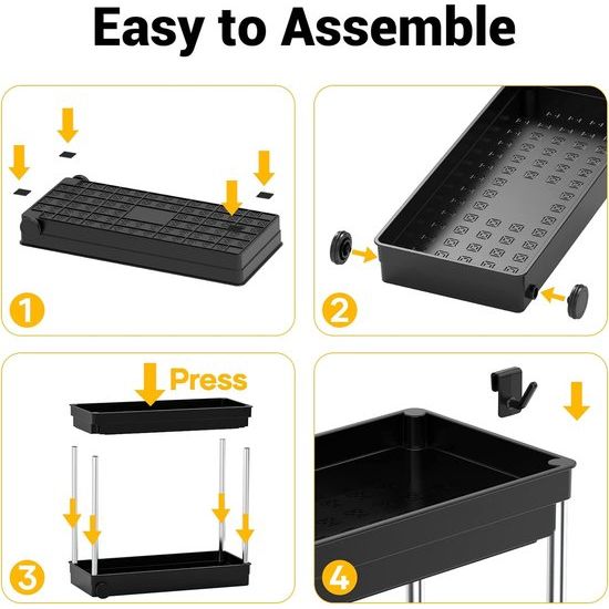 Organizer, keukenkastorganizer met roestvrijstalen buis, 2 stuks onder gootsteenplank, onderkastorganizer met 4 haken, keukenplank voor keuken, badkamer, kast, tafelblad