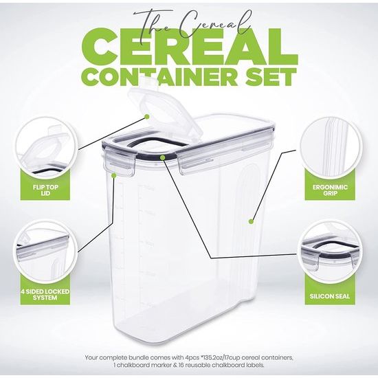 Opslagcontainer voor granen - BPA Vrij Plastic - Luchtdichte Keuken Opslag Containers - Droge Voedsel Opslag - Graan Dispenser voor Keuken & Pantry - Set van 2
