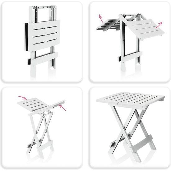 Klaptafel van kunststof, bijzettafel voor tuin, terras en balkon, ruimtebesparende tuintafel voor camping (01 x wit)
