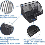 Bureau-organizer, gaas metalen kantoorplank met pennenhouders en lade, 6 sorteervakken voor pennen, pennenhouder, multifunctionele organisator (zwart)