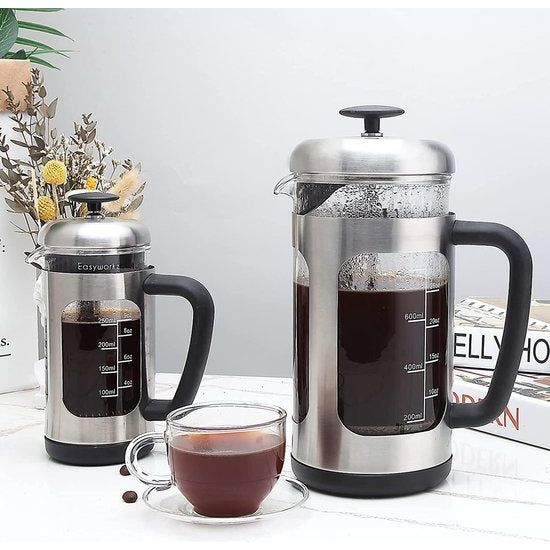 French Press koffiezetapparaat koffiepers van roestvrij staal met borosilicaatglas, antislip soft handvat, 1000ml (8 kopjes)